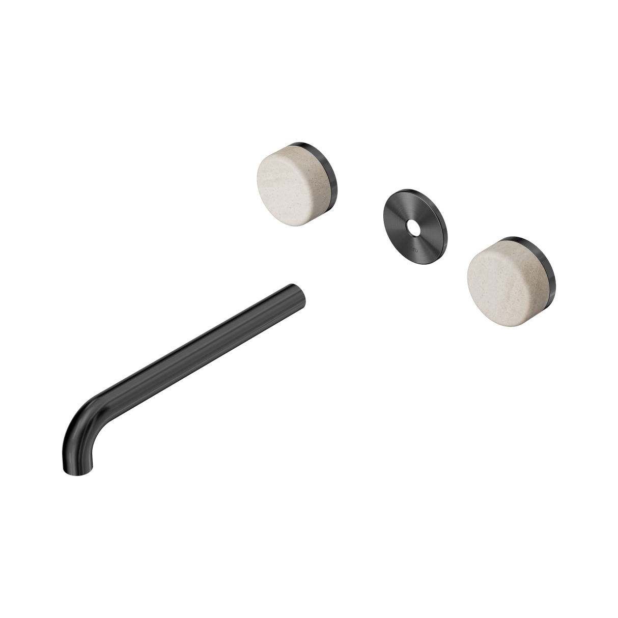 An image of Nero Tapware's Serenity Wall Basin Set 220mm Spout With Rome Travertine Handle Trim Kit Only Gun Metal