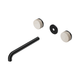 An image of Nero Tapware's Serenity Wall Basin Set 220mm Spout With Rome Travertine Handle Trim Kit Only Matt Black
