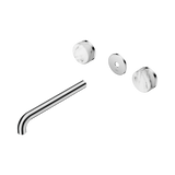 An image of Nero Tapware's Serenity Wall Basin Set 220mm Spout With Arabescato Corchia Handle Trim Kit Only Chrome