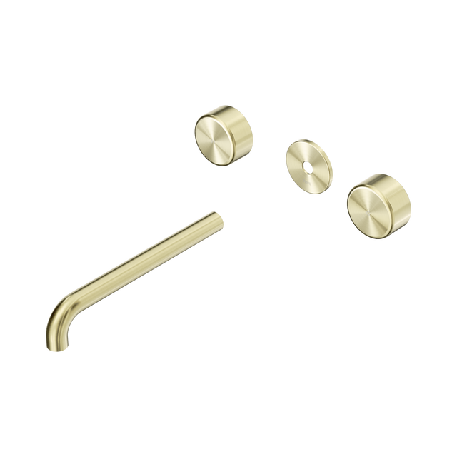 An image of Nero Tapware's Serenity Wall Basin Set 220mm Spout With Metal Handle Trim Kit Only Brushed Gold