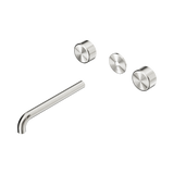 An image of Nero Tapware's Serenity Wall Basin Set 220mm Spout With Metal Handle Trim Kit Only Brushed Nickel