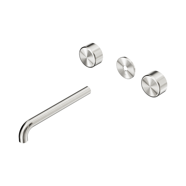 An image of Nero Tapware's Serenity Wall Basin Set 220mm Spout With Metal Handle Trim Kit Only Brushed Nickel