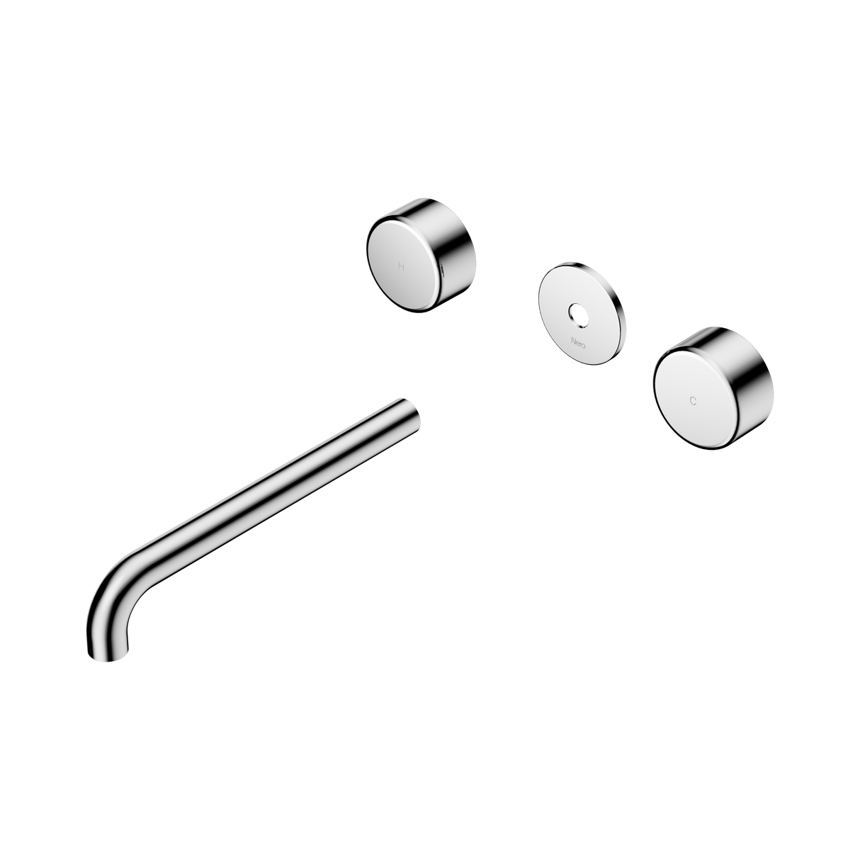 An image of Nero Tapware's Serenity Wall Basin Set 220mm Spout With Metal Handle Trim Kit Only Chrome