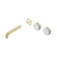 An image of Nero Tapware's Serenity Wall Basin Set 160mm Offset Spout With Carrara Handle Trim Kit Only Brushed Gold