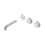 An image of Nero Tapware's Serenity Wall Basin Set 160mm Offset Spout With Carrara Handle Trim Kit Only Brushed Nickel