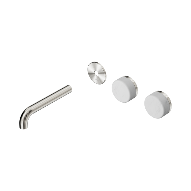 An image of Nero Tapware's Serenity Wall Basin Set 160mm Offset Spout With Carrara Handle Trim Kit Only Brushed Nickel