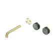 An image of Nero Tapware's Serenity Wall Basin Set 160mm Offset Spout With Verde Alpi Handle Trim Kit Only Brushed Gold