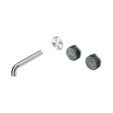 An image of Nero Tapware's Serenity Wall Basin Set 160mm Offset Spout With Verde Alpi Handle Trim Kit Only Brushed Nickel