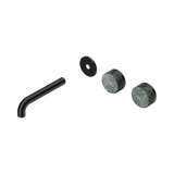 An image of Nero Tapware's Serenity Wall Basin Set 160mm Offset Spout With Verde Alpi Handle Trim Kit Only Matt Black