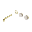 An image of Nero Tapware's Serenity Wall Basin Set 160mm Offset Spout With Rome Travertine Handle Trim Kit Only Brushed Gold