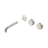 An image of Nero Tapware's Serenity Wall Basin Set 160mm Offset Spout With Rome Travertine Handle Trim Kit Only Brushed Nickel