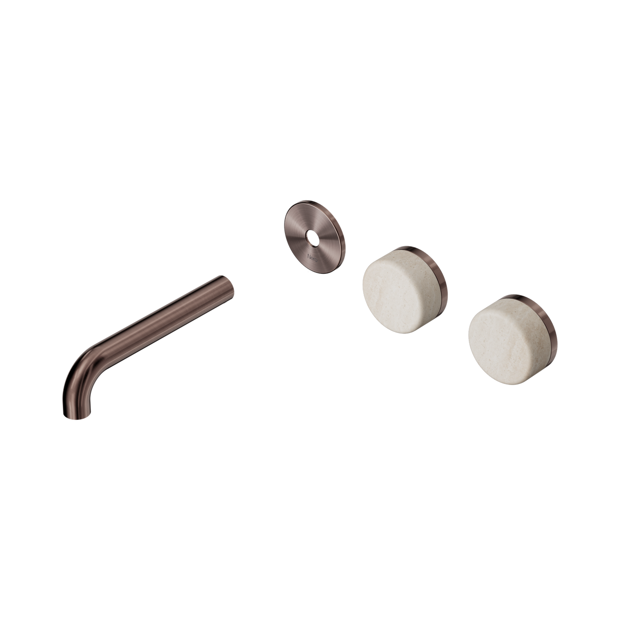 An image of Nero Tapware's Serenity Wall Basin Set 160mm Offset Spout With Rome Travertine Handle Trim Kit Only Brushed Bronze