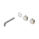 An image of Nero Tapware's Serenity Wall Basin Set 160mm Offset Spout With Rome Travertine Handle Trim Kit Only Chrome