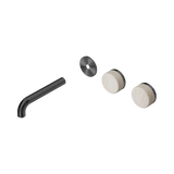An image of Nero Tapware's Serenity Wall Basin Set 160mm Offset Spout With Rome Travertine Handle Trim Kit Only Gun Metal
