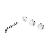 An image of Nero Tapware's Serenity Wall Basin Set 160mm Offset Spout With Arabescato Corchia Handle Trim Kit Only Chrome