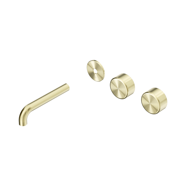 An image of Nero Tapware's Serenity Wall Basin Set 160mm Offset Spout With Metal Handle Trim Kit Only Brushed Gold