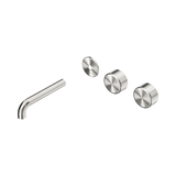 An image of Nero Tapware's Serenity Wall Basin Set 160mm Offset Spout With Metal Handle Trim Kit Only Brushed Nickel