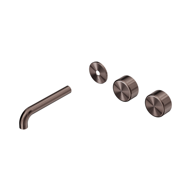 An image of Nero Tapware's Serenity Wall Basin Set 160mm Offset Spout With Metal Handle Trim Kit Only Brushed Bronze