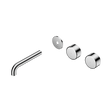 An image of Nero Tapware's Serenity Wall Basin Set 160mm Offset Spout With Metal Handle Trim Kit Only Chrome