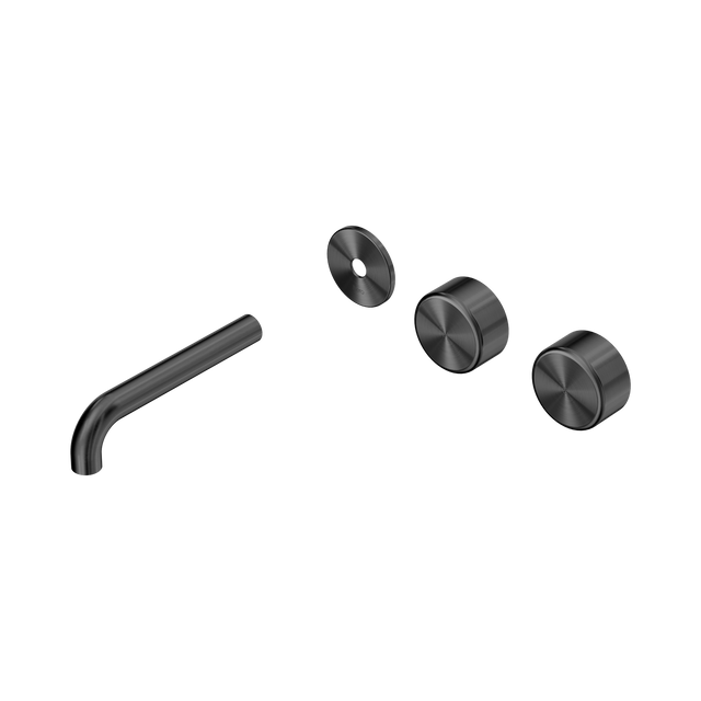 An image of Nero Tapware's Serenity Wall Basin Set 160mm Offset Spout With Metal Handle Trim Kit Only Gun Metal
