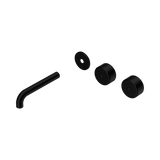 An image of Nero Tapware's Serenity Wall Basin Set 160mm Offset Spout With Metal Handle Trim Kit Only Matt Black