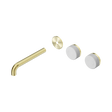 An image of Nero Tapware's Serenity Wall Basin Set 185mm Offset Spout With Carrara Handle Trim Kit Only Brushed Gold