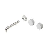 An image of Nero Tapware's Serenity Wall Basin Set 185mm Offset Spout With Carrara Handle Trim Kit Only Brushed Nickel