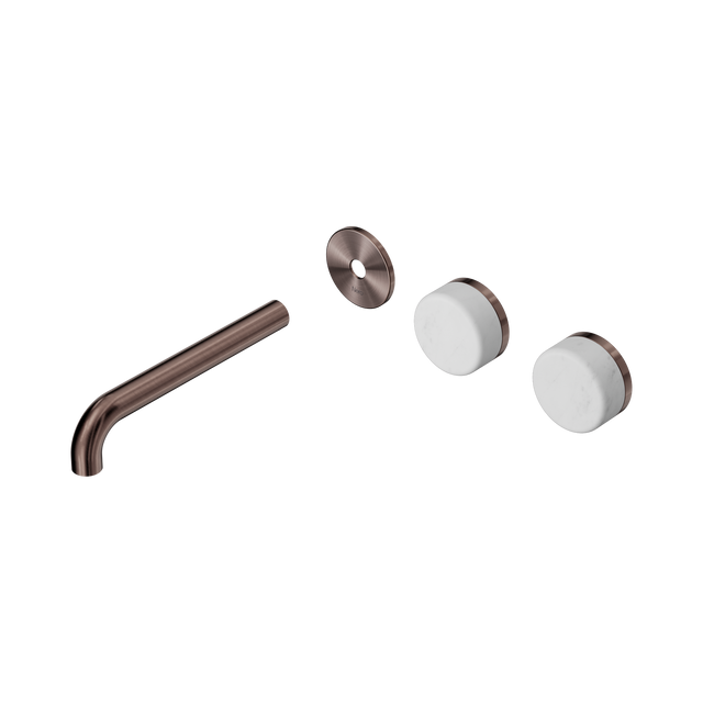 An image of Nero Tapware's Serenity Wall Basin Set 185mm Offset Spout With Carrara Handle Trim Kit Only Brushed Bronze