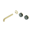 An image of Nero Tapware's Serenity Wall Basin Set 185mm Offset Spout With Verde Alpi Handle Trim Kit Only Brushed Gold