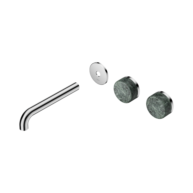 An image of Nero Tapware's Serenity Wall Basin Set 185mm Offset Spout With Verde Alpi Handle Trim Kit Only Chrome