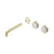 An image of Nero Tapware's Serenity Wall Basin Set 185mm Offset Spout With Rome Travertine Handle Trim Kit Only Brushed Gold