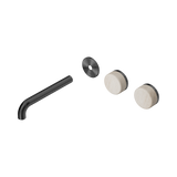 An image of Nero Tapware's Serenity Wall Basin Set 185mm Offset Spout With Rome Travertine Handle Trim Kit Only Gun Metal