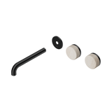 An image of Nero Tapware's Serenity Wall Basin Set 185mm Offset Spout With Rome Travertine Handle Trim Kit Only Matt Black