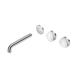 An image of Nero Tapware's Serenity Wall Basin Set 185mm Offset Spout With Arabescato Corchia Handle Trim Kit Only Chrome