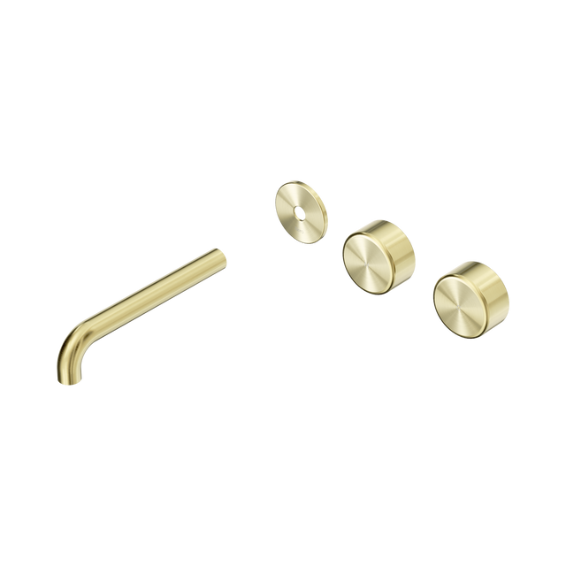 An image of Nero Tapware's Serenity Wall Basin Set 185mm Offset Spout With Metal Handle Trim Kit Only Brushed Gold