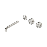 An image of Nero Tapware's Serenity Wall Basin Set 185mm Offset Spout With Metal Handle Trim Kit Only Brushed Nickel