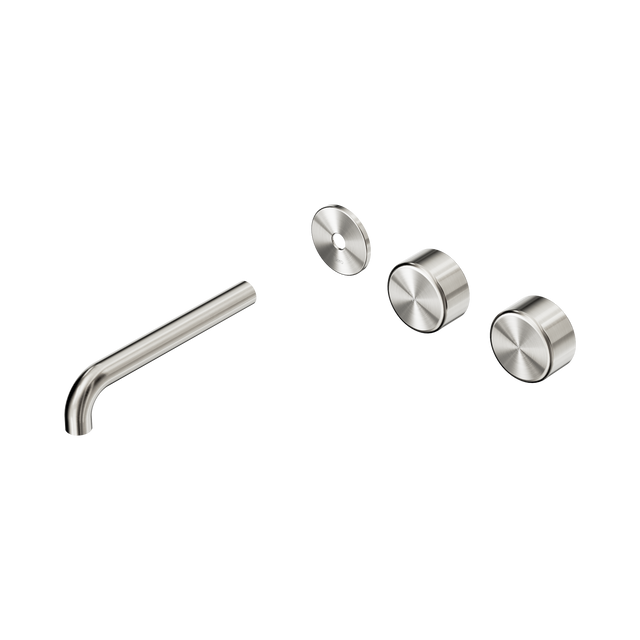 An image of Nero Tapware's Serenity Wall Basin Set 185mm Offset Spout With Metal Handle Trim Kit Only Brushed Nickel