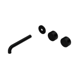 An image of Nero Tapware's Serenity Wall Basin Set 185mm Offset Spout With Metal Handle Trim Kit Only Matt Black