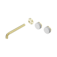 An image of Nero Tapware's Serenity Wall Basin Set 220mm Offset Spout With Carrara Handle Trim Kit Only Brushed Gold