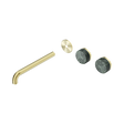 An image of Nero Tapware's Serenity Wall Basin Set 220mm Offset Spout With Verde Alpi Handle Trim Kit Only Brushed Gold