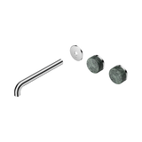 An image of Nero Tapware's Serenity Wall Basin Set 220mm Offset Spout With Verde Alpi Handle Trim Kit Only Chrome