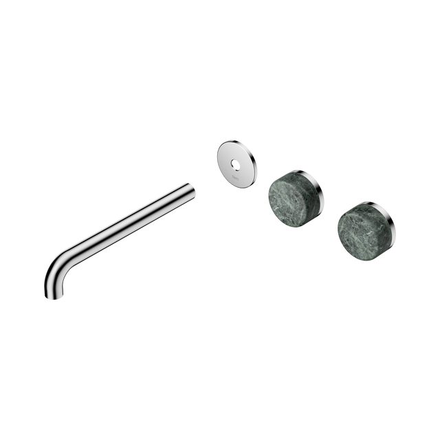 An image of Nero Tapware's Serenity Wall Basin Set 220mm Offset Spout With Verde Alpi Handle Trim Kit Only Chrome