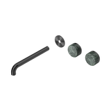 An image of Nero Tapware's Serenity Wall Basin Set 220mm Offset Spout With Verde Alpi Handle Trim Kit Only Gun Metal