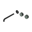 An image of Nero Tapware's Serenity Wall Basin Set 220mm Offset Spout With Verde Alpi Handle Trim Kit Only Matt Black