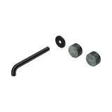 An image of Nero Tapware's Serenity Wall Basin Set 220mm Offset Spout With Verde Alpi Handle Trim Kit Only Matt Black