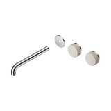 An image of Nero Tapware's Serenity Wall Basin Set 220mm Offset Spout With Rome Travertine Handle Trim Kit Only Chrome