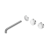 An image of Nero Tapware's Serenity Wall Basin Set 220mm Offset Spout With Arabescato Corchia Handle Trim Kit Only Chrome