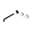 An image of Nero Tapware's Serenity Wall Basin Set 220mm Offset Spout With Arabescato Corchia Handle Trim Kit Only Matt Black