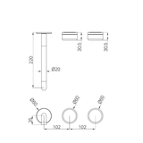 A line drawing of Nero Tapware's Serenity Wall Basin Set 220mm Offset Spout With Arabescato Corchia Handle Trim Kit Only Brushed Gold