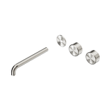 An image of Nero Tapware's Serenity Wall Basin Set 220mm Offset Spout With Metal Handle Trim Kit Only Brushed Nickel